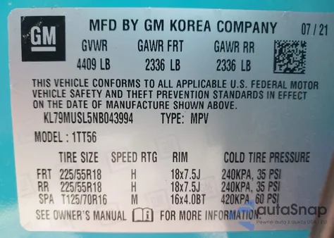 2022 Chevrolet Trailblazer Awd Rs z USA, uszkodzony, nr VIN KL79MUSL5NB043994